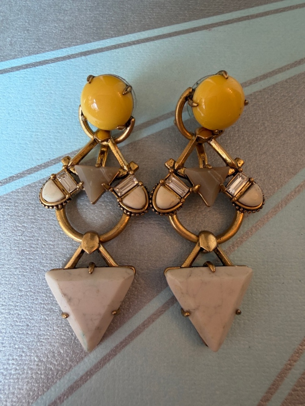 Stella & Dot Yellow, Cream and Gold Geometric Drop Earrings
